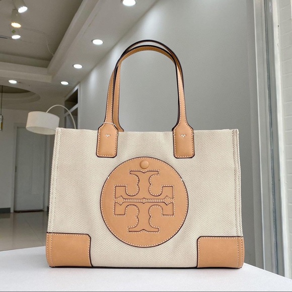 Tory Burch Ella Leather Canvas Tote Natural - Picture 7 of 16